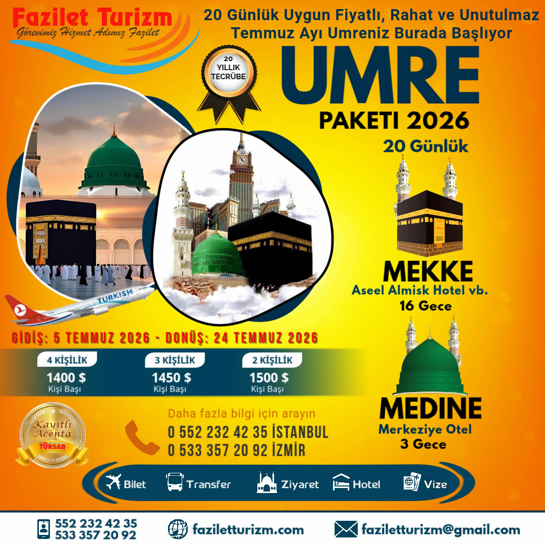 20 Günlük 2026 temmuz Umresi