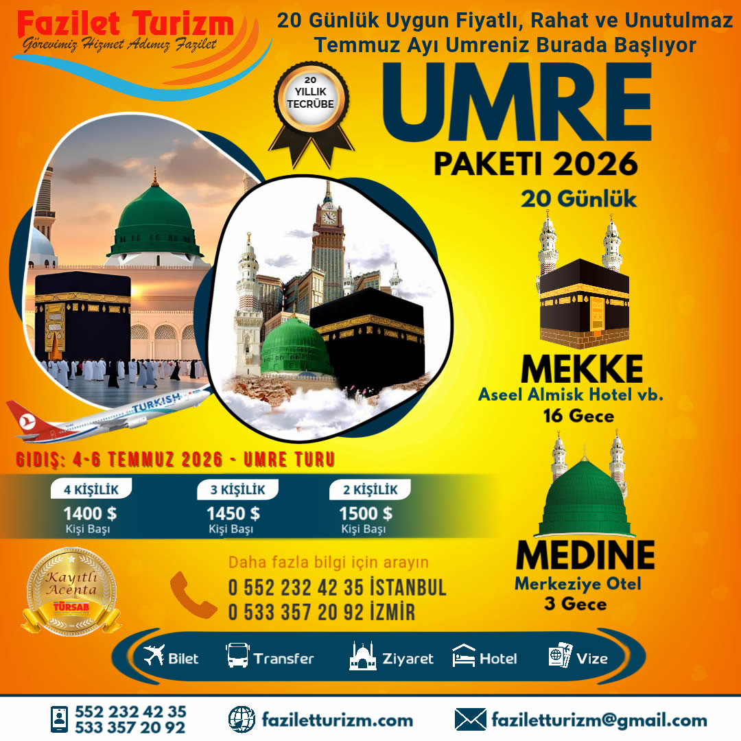 20 Günlük 2026 temmuz Umresi